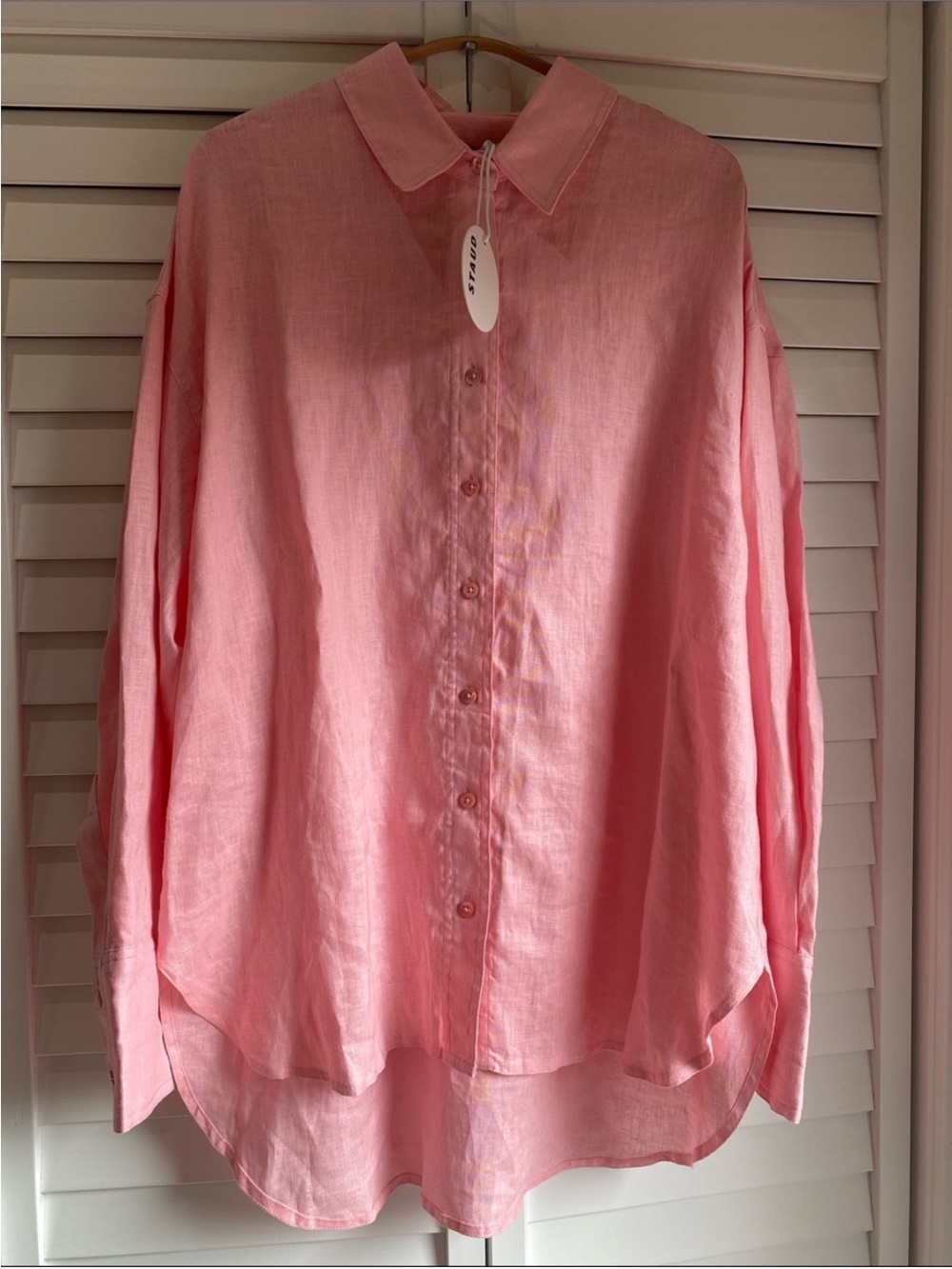 🌸 STAUD Colton Pearl pink linen shirt size M